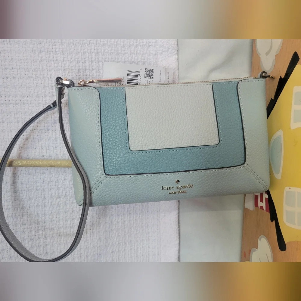 kate spade Two-Tone Light Blue Leather Clutch Bag - Picture 10 of 10